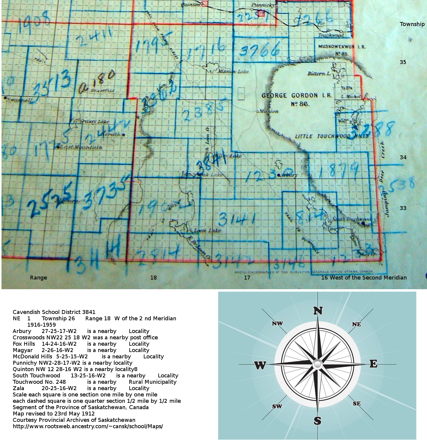 Cavendish School District 3841 Map, Province of Sasktchewan, Canada